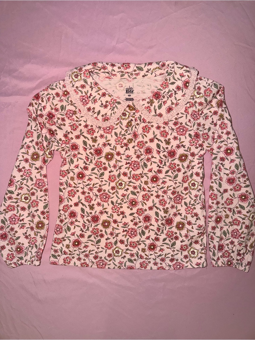 Kids Headquarters Pink Floral Long-Sleeve Top with Peter Pan Collar